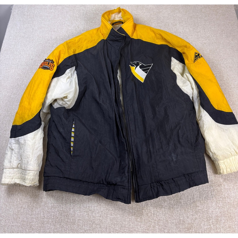 Vintage Apex One Pittsburgh Penguins NHL Puffer Jacket Black Yellow Mens XL ASIS